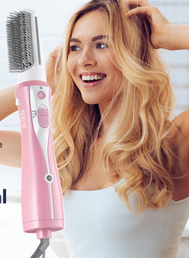 REBUNE Original 1200W Electric Hot Air Hair Straightener Brush Hair Dryer Styler Brush With 2 Attachment UAE Plug Pink/White - Image 2