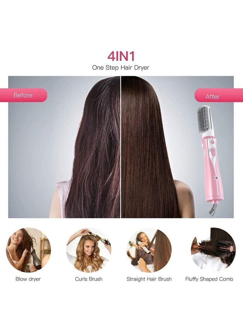 REBUNE Original 1200W Electric Hot Air Hair Straightener Brush Hair Dryer Styler Brush With 2 Attachment UAE Plug Pink/White - Image 4