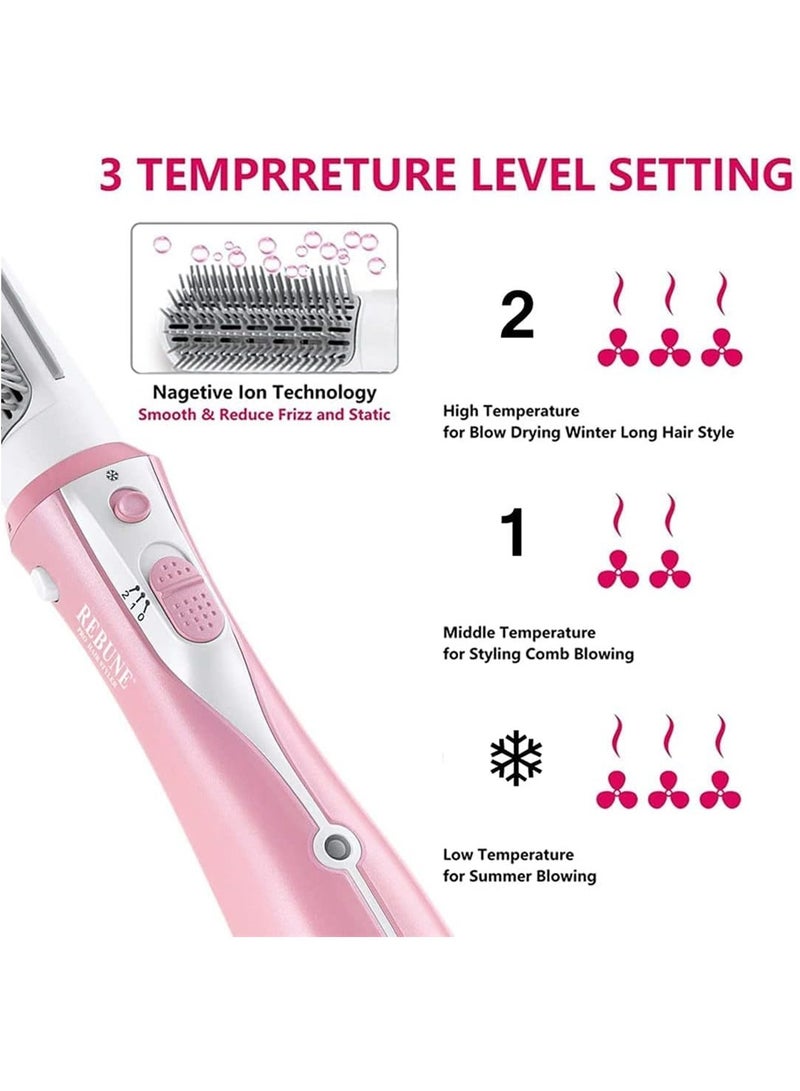 REBUNE Original 1200W Electric Hot Air Hair Straightener Brush Hair Dryer Styler Brush With 2 Attachment UAE Plug Pink/White - Image 5