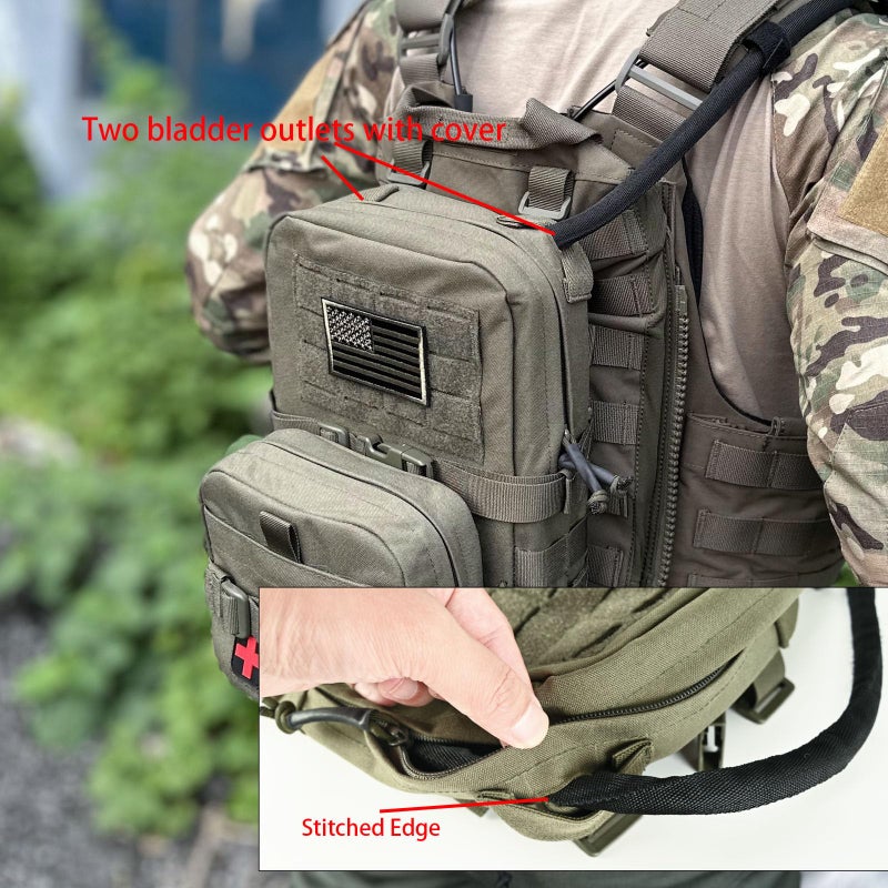 tactifans Tactical Mini Molle Hydration Pack,Molle Hydration Carrier with IFAK Pouch&US Flag&Med Patch,Hydropack for 2L Water Bladder (Ranger Green) - Image 5