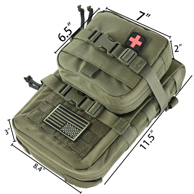 tactifans Tactical Mini Molle Hydration Pack,Molle Hydration Carrier with IFAK Pouch&US Flag&Med Patch,Hydropack for 2L Water Bladder (Ranger Green) - Image 2