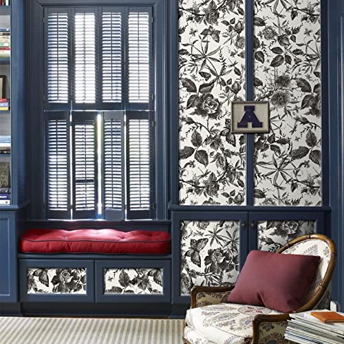 JiffDiff Floral Vintage Wallpaper Peel and Stick，Rose Wallpaper Removable Vinyl Wall Paper Sketch Floral Decor 15.8in x 394in - Image 2