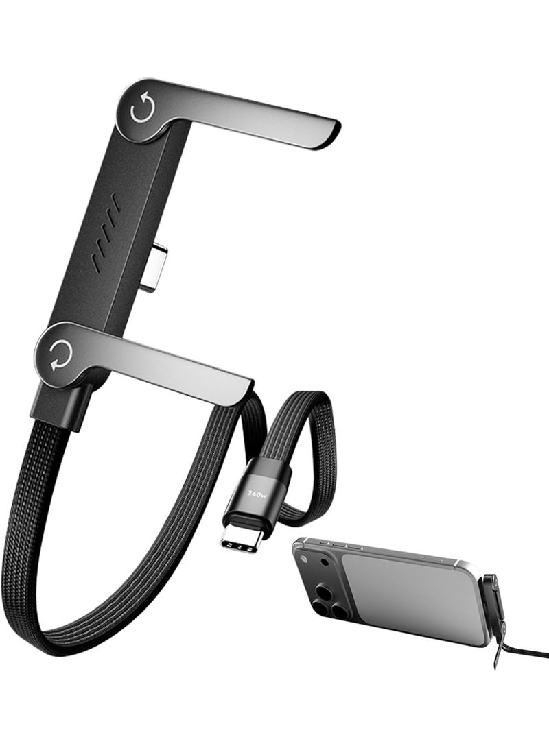 ELTRAZONE 2-in-1 Invisible Holder Charger Cable with Foldable Stand – 240W Super Fast Charging Cord for iPhone, Samsung & Type-C, Ideal for Gaming, Office, Car & Travel (1 Pc) - Image 1
