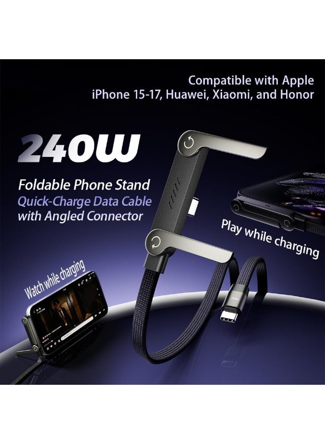 ELTRAZONE 2-in-1 Invisible Holder Charger Cable with Foldable Stand – 240W Super Fast Charging Cord for iPhone, Samsung & Type-C, Ideal for Gaming, Office, Car & Travel (1 Pc) - Image 2