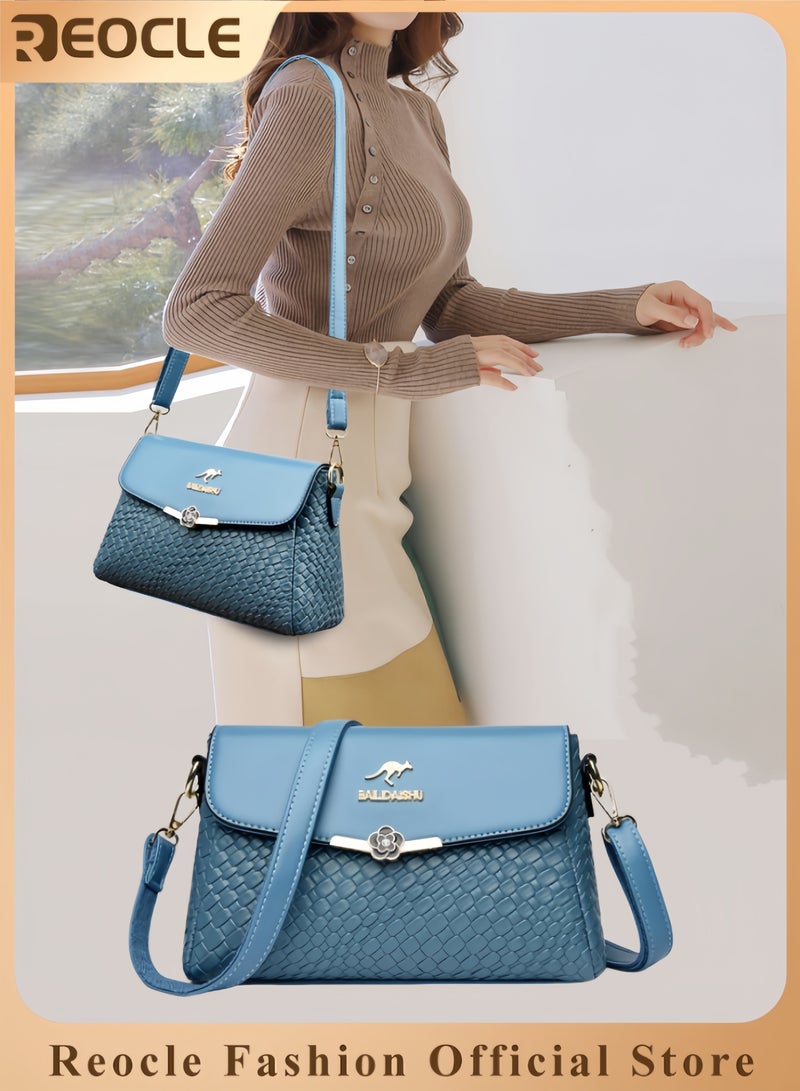 REOCLE Women's Handbag Fashionable Woven Shoulder Bag for Women Woven Leather Shoulder Crossbody Bag with Adjustable Shoulder Strap Satchel Bag Woven Elegant Handbag - Image 1