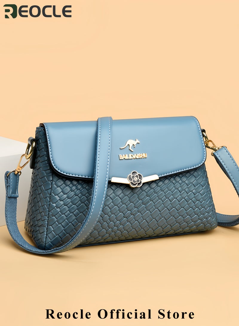 REOCLE Women's Handbag Fashionable Woven Shoulder Bag for Women Woven Leather Shoulder Crossbody Bag with Adjustable Shoulder Strap Satchel Bag Woven Elegant Handbag - Image 2