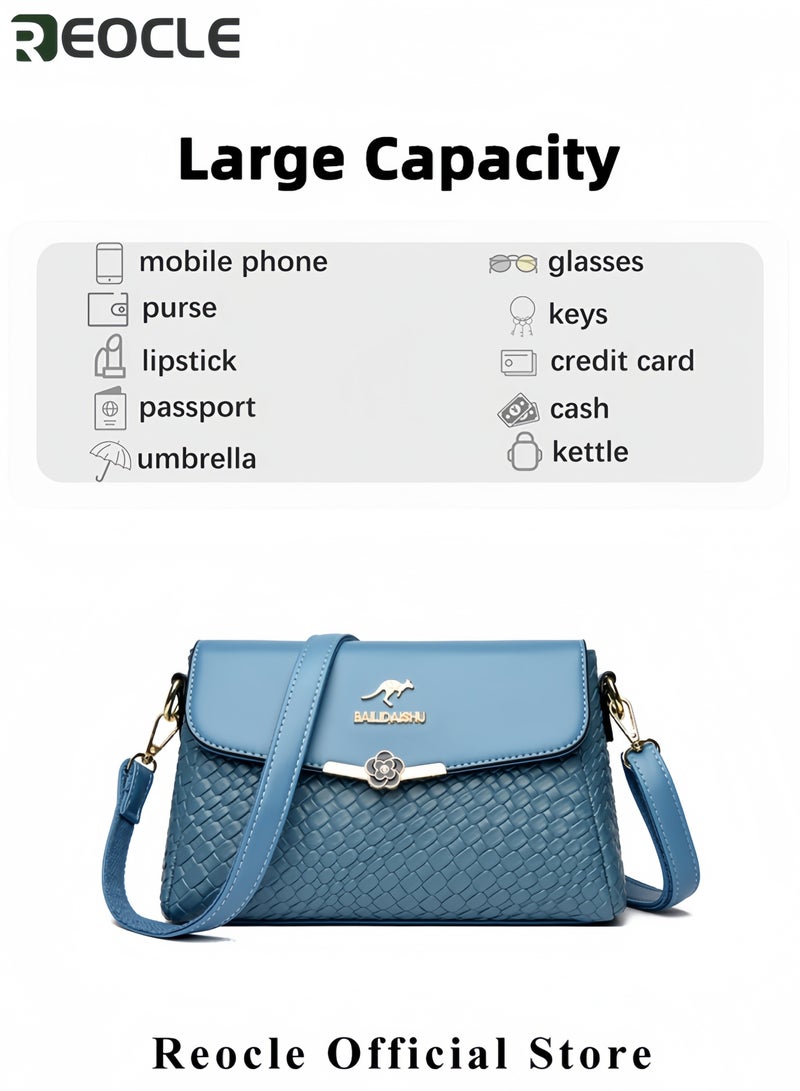 REOCLE Women's Handbag Fashionable Woven Shoulder Bag for Women Woven Leather Shoulder Crossbody Bag with Adjustable Shoulder Strap Satchel Bag Woven Elegant Handbag - Image 3