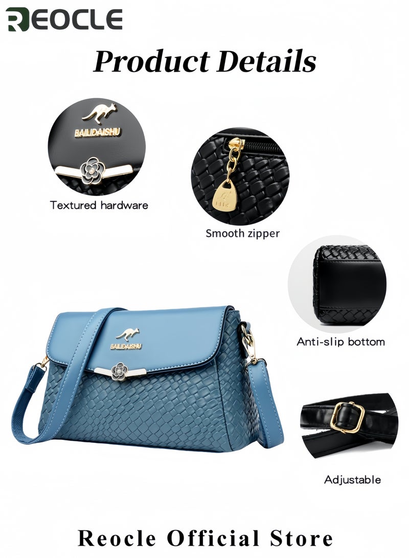 REOCLE Women's Handbag Fashionable Woven Shoulder Bag for Women Woven Leather Shoulder Crossbody Bag with Adjustable Shoulder Strap Satchel Bag Woven Elegant Handbag - Image 4
