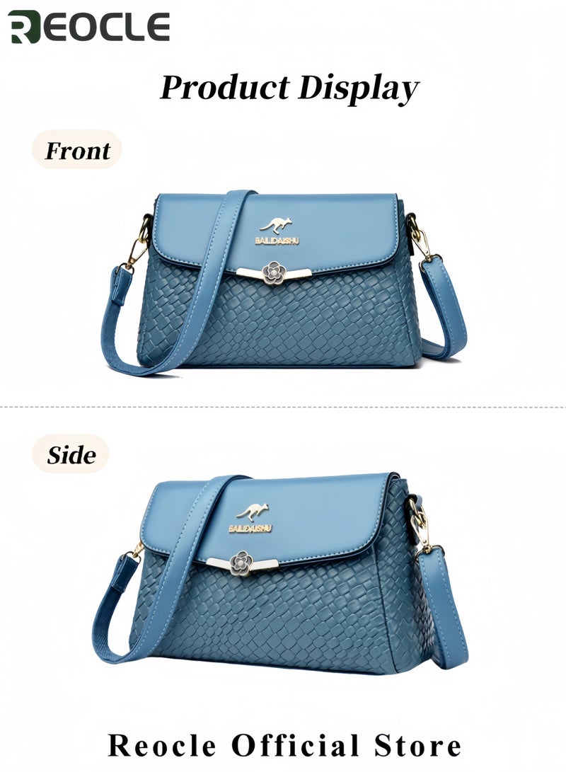 REOCLE Women's Handbag Fashionable Woven Shoulder Bag for Women Woven Leather Shoulder Crossbody Bag with Adjustable Shoulder Strap Satchel Bag Woven Elegant Handbag - Image 5