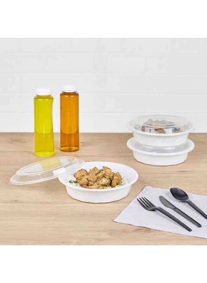 Restaurantware Asporto 24 Ounce To Go Boxes, 100 Microwavable Take Out Food Containers - Clear Plastic Lids Included, Do Not Contain BPA, White Plastic Catering Food Containers, Disposable, Round - Image 3