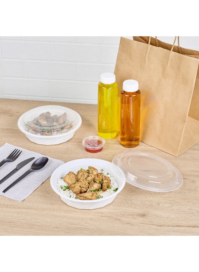 Restaurantware Asporto 24 Ounce To Go Boxes, 100 Microwavable Take Out Food Containers - Clear Plastic Lids Included, Do Not Contain BPA, White Plastic Catering Food Containers, Disposable, Round - Image 4