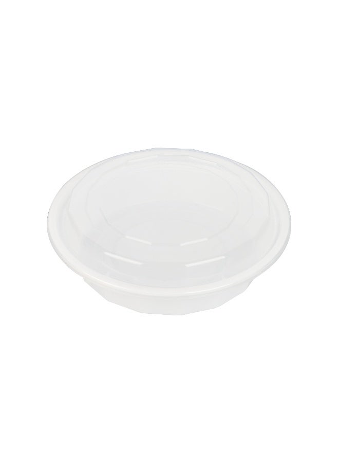 Restaurantware Asporto 24 Ounce To Go Boxes, 100 Microwavable Take Out Food Containers - Clear Plastic Lids Included, Do Not Contain BPA, White Plastic Catering Food Containers, Disposable, Round - Image 1