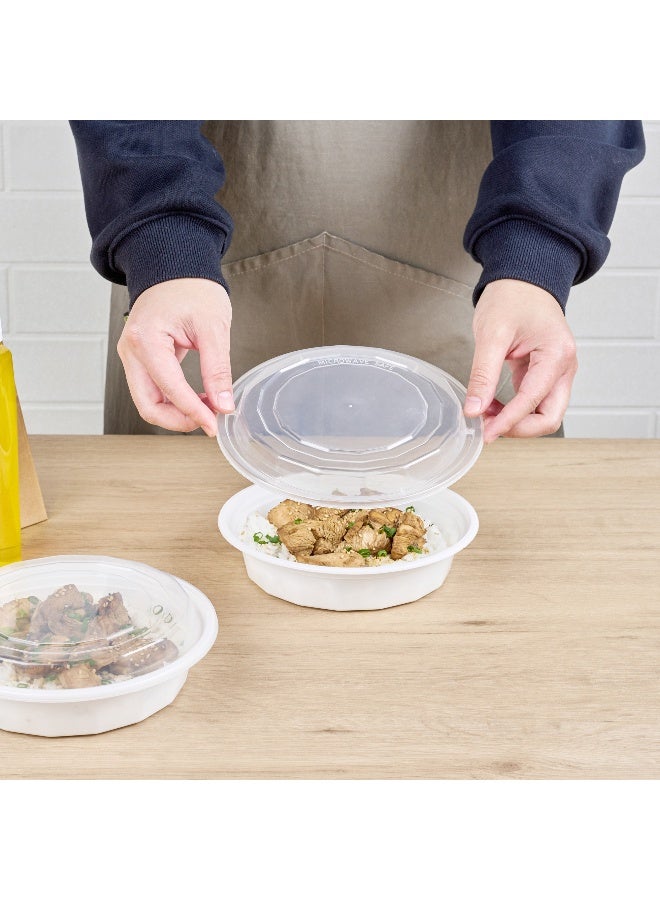 Restaurantware Asporto 24 Ounce To Go Boxes, 100 Microwavable Take Out Food Containers - Clear Plastic Lids Included, Do Not Contain BPA, White Plastic Catering Food Containers, Disposable, Round - Image 5