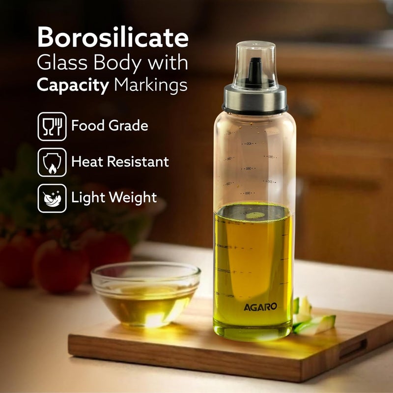 AGARO AGARO Elite Borosilicate Glass Oil Dispenser With Capacity Markings, Pack of 2, 500 Ml each, Metallic Lid, Oil Bottle Jar, Transparent - Image 3