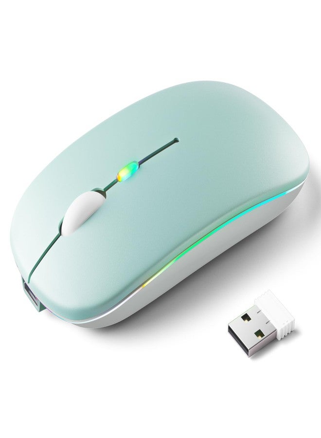 KANMABPC Wireless Bluetooth Mouse, Rechargeable LED Dual Mode Mouse (Bluetooth 5.2 and USB Receiver) Portable Silent Mouse,for Laptop/Desktop/Tablet(Green) - Image 1