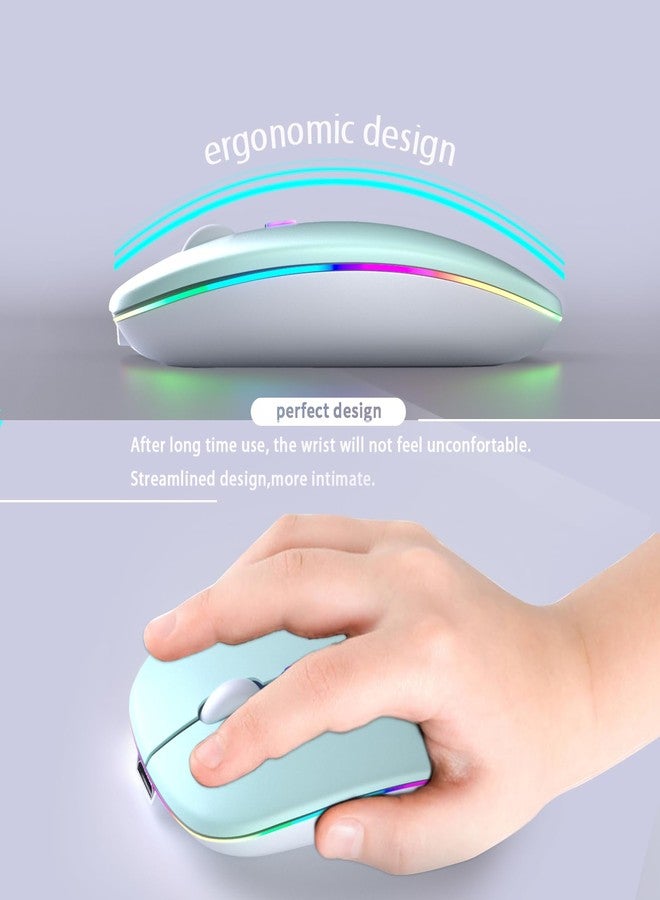 KANMABPC Wireless Bluetooth Mouse, Rechargeable LED Dual Mode Mouse (Bluetooth 5.2 and USB Receiver) Portable Silent Mouse,for Laptop/Desktop/Tablet(Green) - Image 5