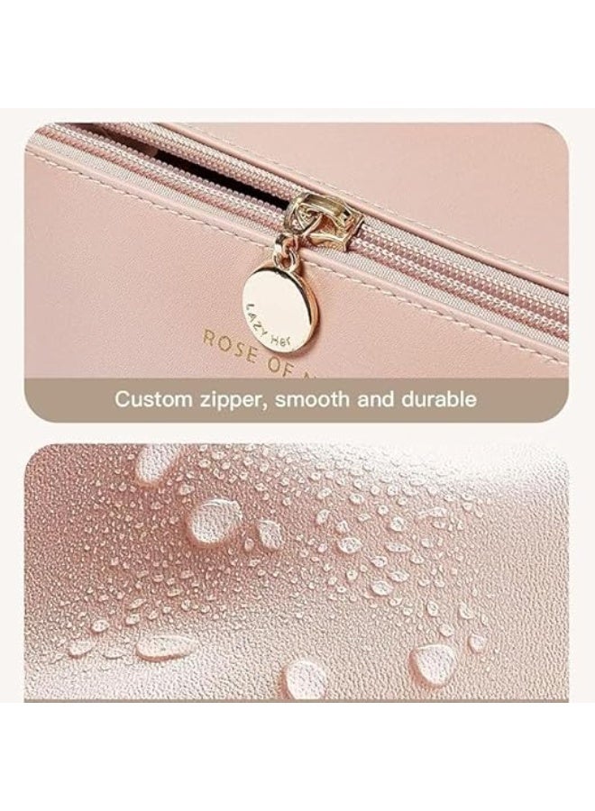 Leather Travel Makeup & Toiletry Bag, Large Capacity Organizer for Cosmetics, Open Flat Design (Assorted Colors) - Image 5