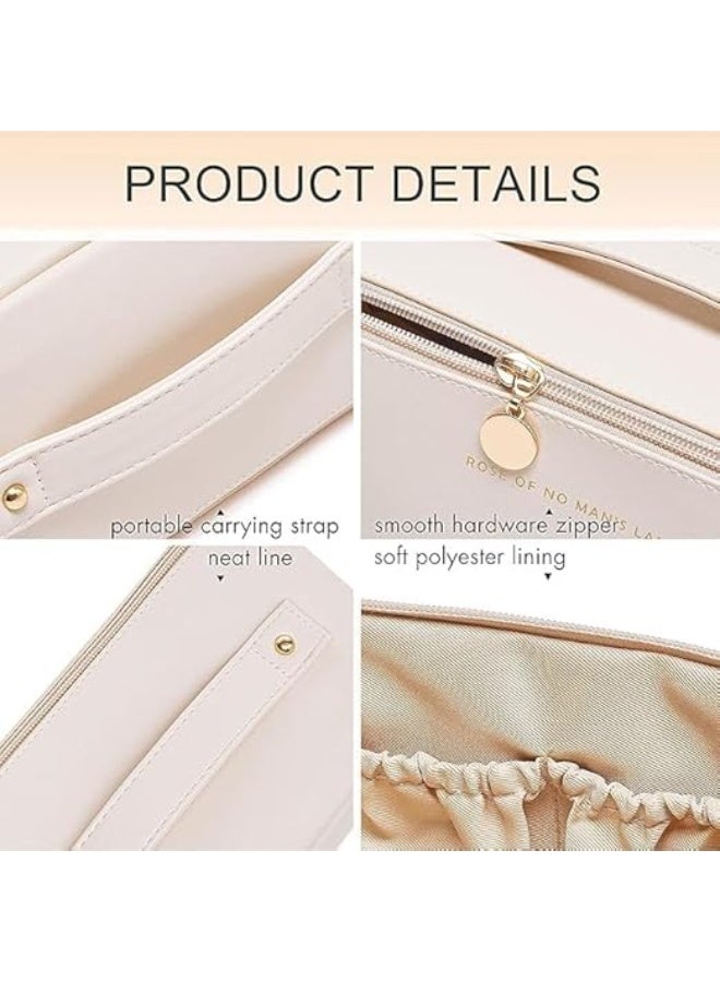 Leather Travel Makeup & Toiletry Bag, Large Capacity Organizer for Cosmetics, Open Flat Design (Assorted Colors) - Image 4