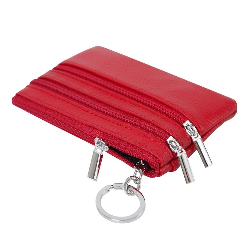 Cynure Women's Genuine Leather Coin Purse Mini Pouch Change Wallet with Keychain,red - Image 5