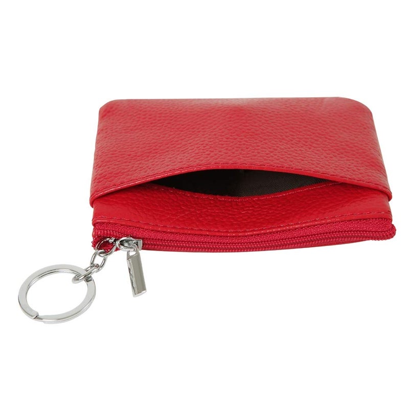 Cynure Women's Genuine Leather Coin Purse Mini Pouch Change Wallet with Keychain,red - Image 3