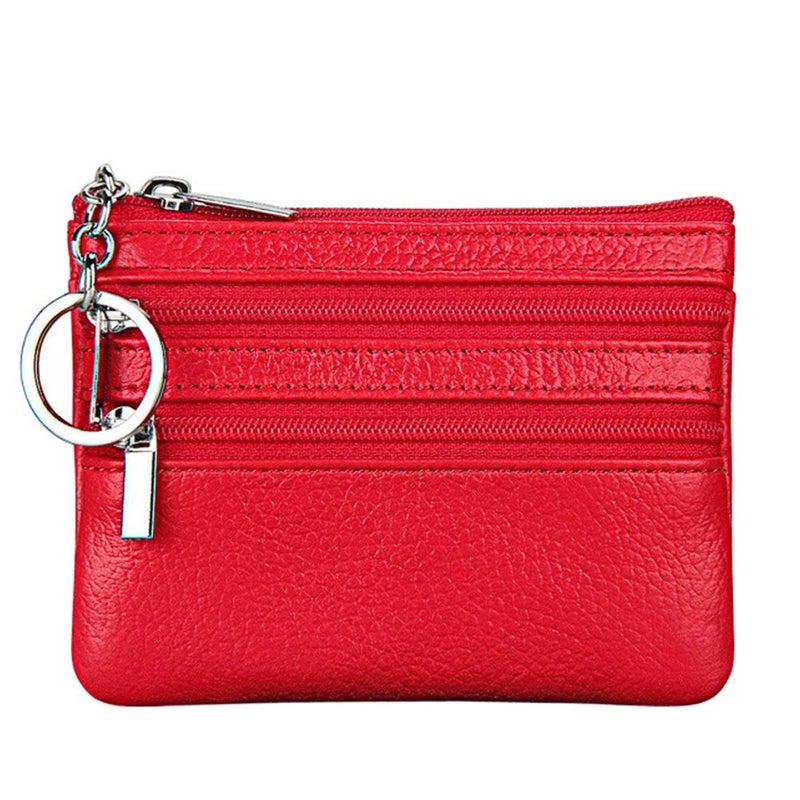 Cynure Women's Genuine Leather Coin Purse Mini Pouch Change Wallet with Keychain,red - Image 1