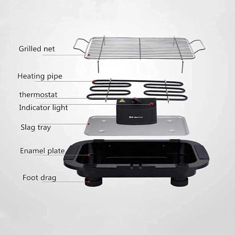 MBKOH 2000W Electric Smokeless Portable Adjustable Temperature Control IndoorOutdoor Barbeque Grill Set For Home Removable Water Filled Drip TrayBlackElectric Bbq With Skewers Free Standing - Image 3