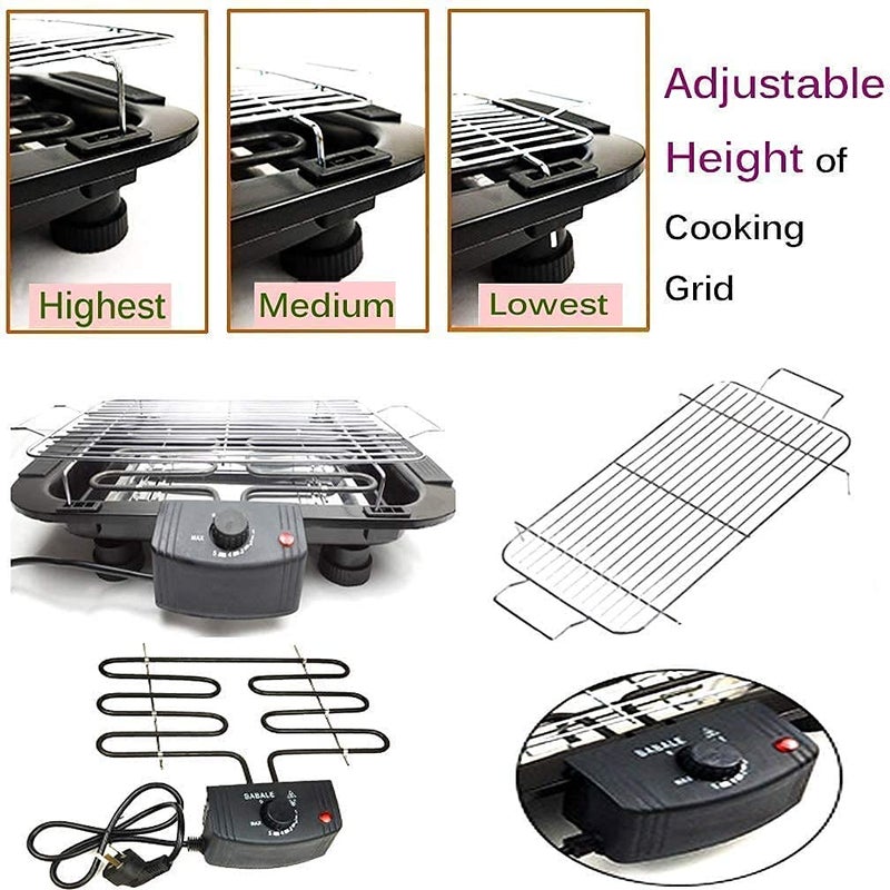 MBKOH 2000W Electric Smokeless Portable Adjustable Temperature Control IndoorOutdoor Barbeque Grill Set For Home Removable Water Filled Drip TrayBlackElectric Bbq With Skewers Free Standing - Image 5
