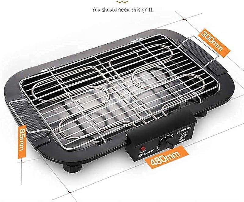 MBKOH 2000W Electric Smokeless Portable Adjustable Temperature Control IndoorOutdoor Barbeque Grill Set For Home Removable Water Filled Drip TrayBlackElectric Bbq With Skewers Free Standing - Image 2