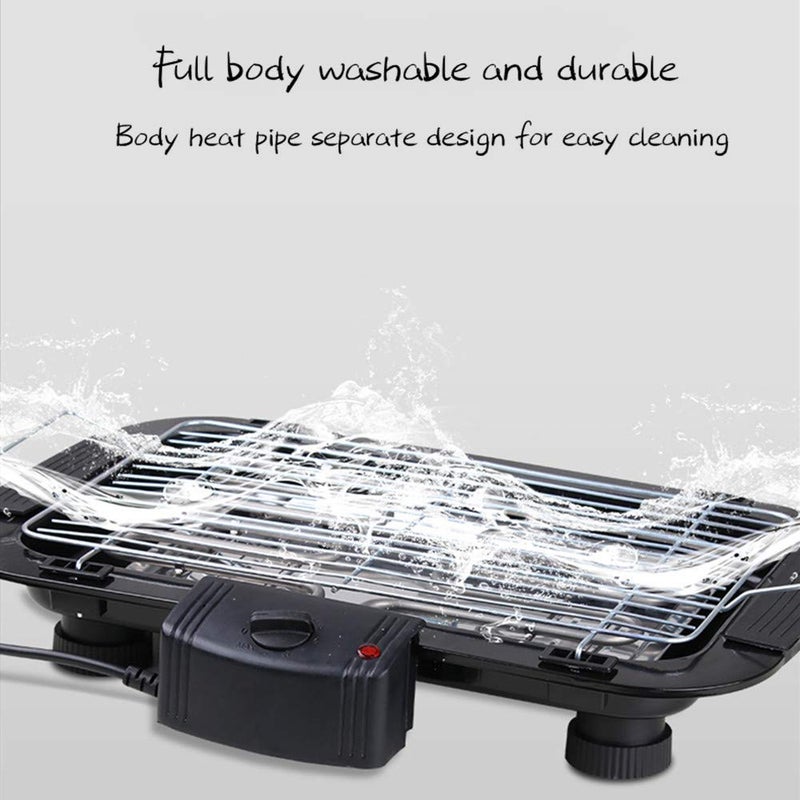MBKOH 2000W Electric Smokeless Portable Adjustable Temperature Control IndoorOutdoor Barbeque Grill Set For Home Removable Water Filled Drip TrayBlackElectric Bbq With Skewers Free Standing - Image 4