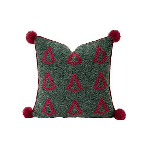 MOCOFO Christmas Throw Pillow Covers – Festive Boucle Embroidered Holiday Accent Cushions for Sofa Couch Bed Decor –18x18 Inch Square Designs (Covers Only) (Spruce) - Image 1