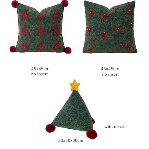 MOCOFO Christmas Throw Pillow Covers – Festive Boucle Embroidered Holiday Accent Cushions for Sofa Couch Bed Decor –18x18 Inch Square Designs (Covers Only) (Spruce) - Image 3