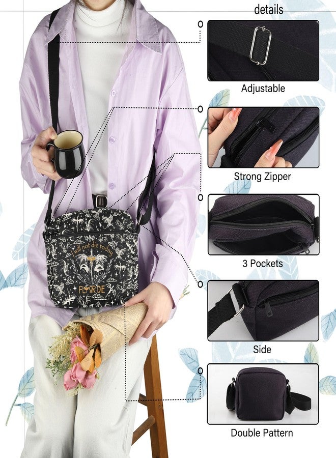 TOBGBE F Wing Book Series Merch I Will Not Die Today Crossbody Bag Dragon Rider Gifts YA Fantasy Novel Inspired Shoulder Bag (I Will Not Die Today Black H CB) - Image 5