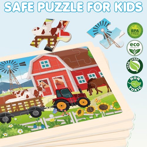 LACCHOUFEE Wooden Farm Puzzles for Kids Age 3 4 5 Year Old 4 Pack 24 Pcs Montessori Toddler Jigsaw Puzzles for Girl boy Activities Preschool Learning Educational Birthday Gift - Image 5