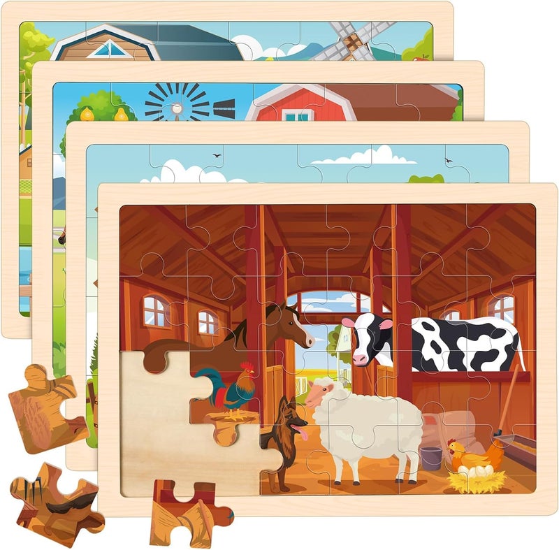 LACCHOUFEE Wooden Farm Puzzles for Kids Age 3 4 5 Year Old 4 Pack 24 Pcs Montessori Toddler Jigsaw Puzzles for Girl boy Activities Preschool Learning Educational Birthday Gift - Image 3