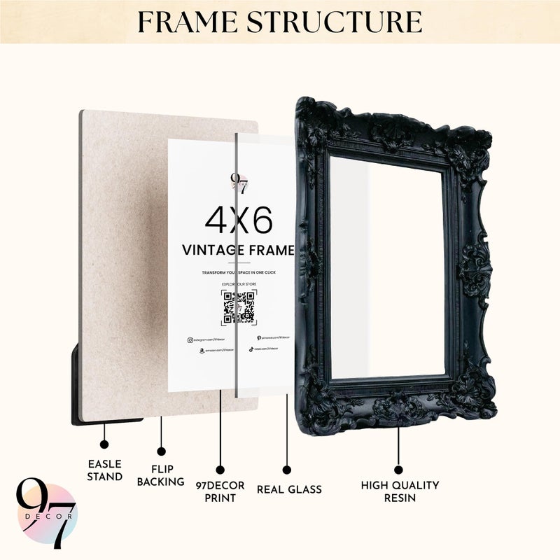 97 Decor Black Gothic Picture Frame 4x6 - Small Vintage Picture Frames 4x6  Ornate 4 X 6 Frame With Glass Front For Tabletop And Wall Hanging  Victorian Gothic Wall Decor - Image 3
