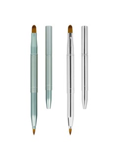 Unaone Unaone [2 Pack] Lip Brush for Lipstick, Retractable Lip Brushes, Dual-ended Makeup Brush for Lipstick Lip Gloss, Include Lid Silver and Green  - Image 1
