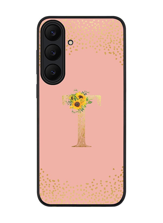 Stylizedd For Samsung Galaxy S25 FE Case,Slim fit Camera Protection, Shockproof Thin Phone cover  - Custom Floral Monogram - T  (Rose Pink )