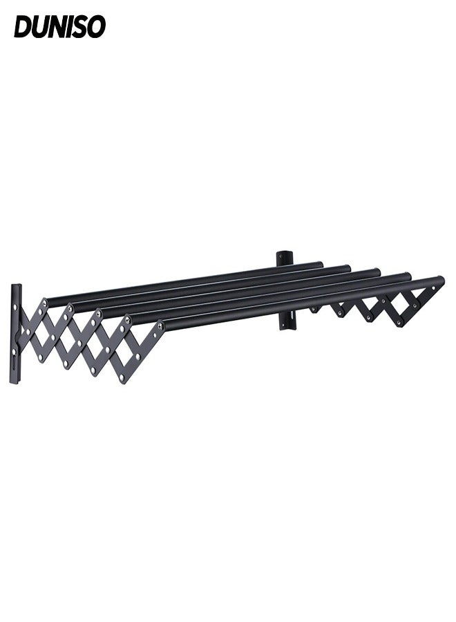 DUNISO Wall Mounted Clothes Drying Rack, Easy to Install with 5 Smooth Round Stainless Steel Rods, Compact Sturdy Space-Saving Design for Laundry/Utility Room, Bathroom, Garage, Black - Image 1