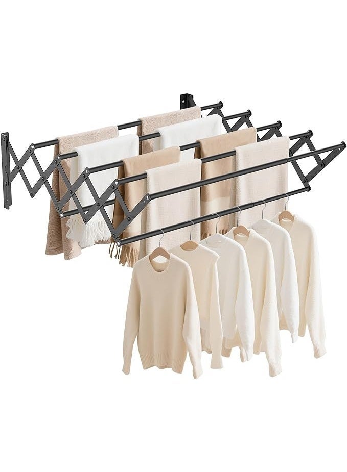 DUNISO Wall Mounted Clothes Drying Rack, Easy to Install with 5 Smooth Round Stainless Steel Rods, Compact Sturdy Space-Saving Design for Laundry/Utility Room, Bathroom, Garage, Black - Image 1