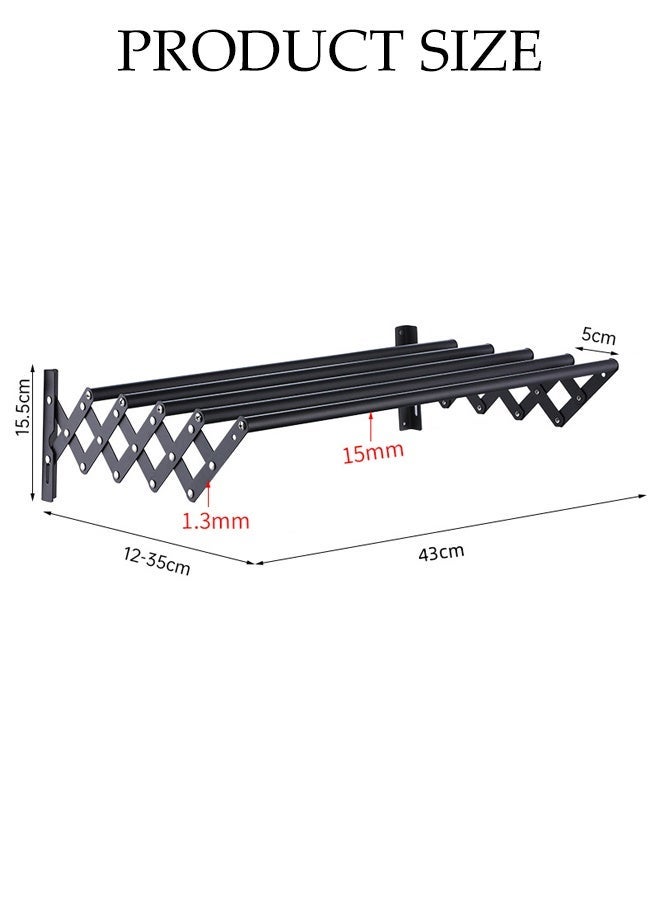 DUNISO Wall Mounted Clothes Drying Rack, Easy to Install with 5 Smooth Round Stainless Steel Rods, Compact Sturdy Space-Saving Design for Laundry/Utility Room, Bathroom, Garage, Black - Image 3