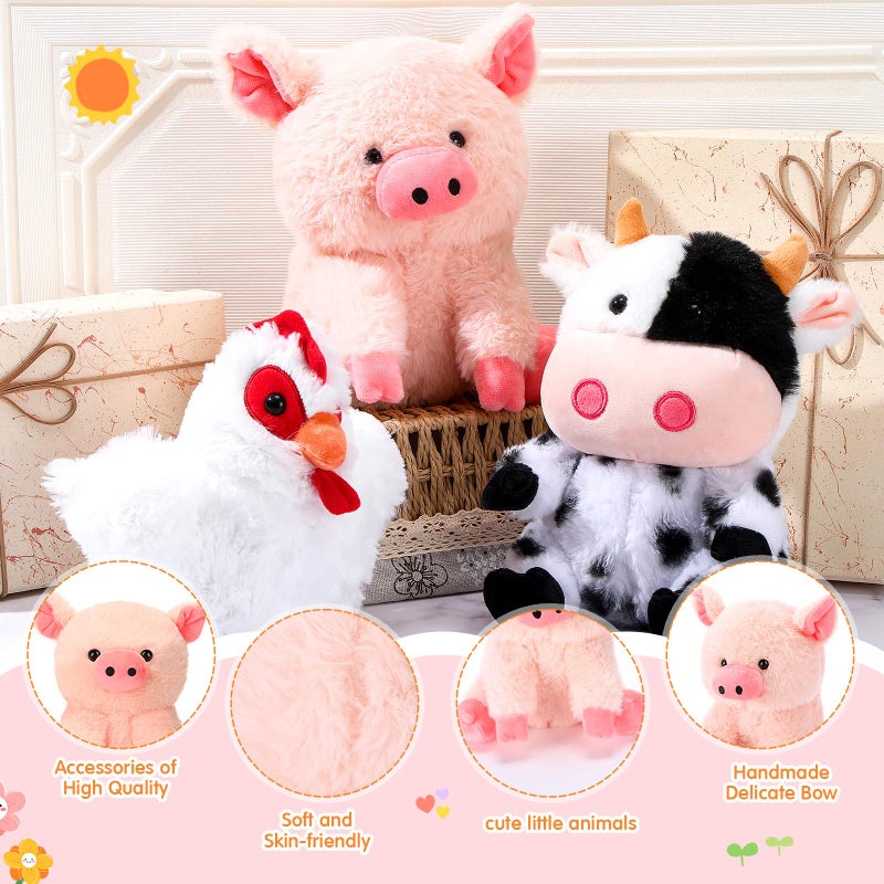 Skylety 5 Pack Farm Plush Animals Set 10 Inches Plush Farm Stuffed Animals Barnyard Soft Pig Rooster Horse Sheep Cow Stuffed Toy for Birthday Party Favor (Sitting Style) - Image 3