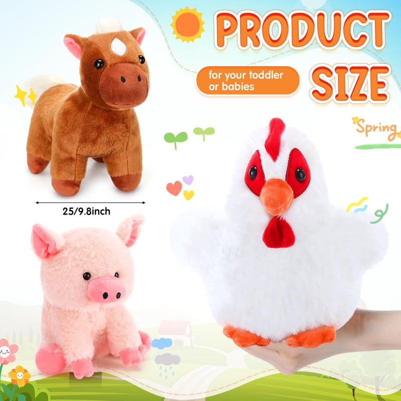 Skylety 5 Pack Farm Plush Animals Set 10 Inches Plush Farm Stuffed Animals Barnyard Soft Pig Rooster Horse Sheep Cow Stuffed Toy for Birthday Party Favor (Sitting Style) - Image 2