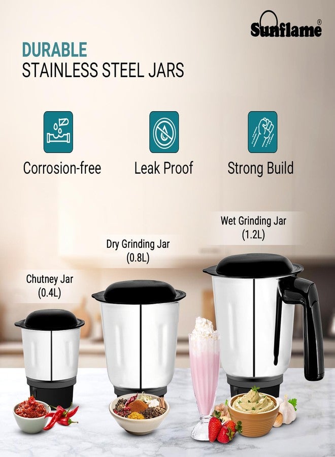 Sunflame MG50 Mixer Grinder | Powerful 500W Motor | Easy-to-Clean Removable Blades | 3 Multi-Utility Jars | 3 Speed Settings | Compact Size | Leak-Proof Lids | Two-Year Coverage - Image 3