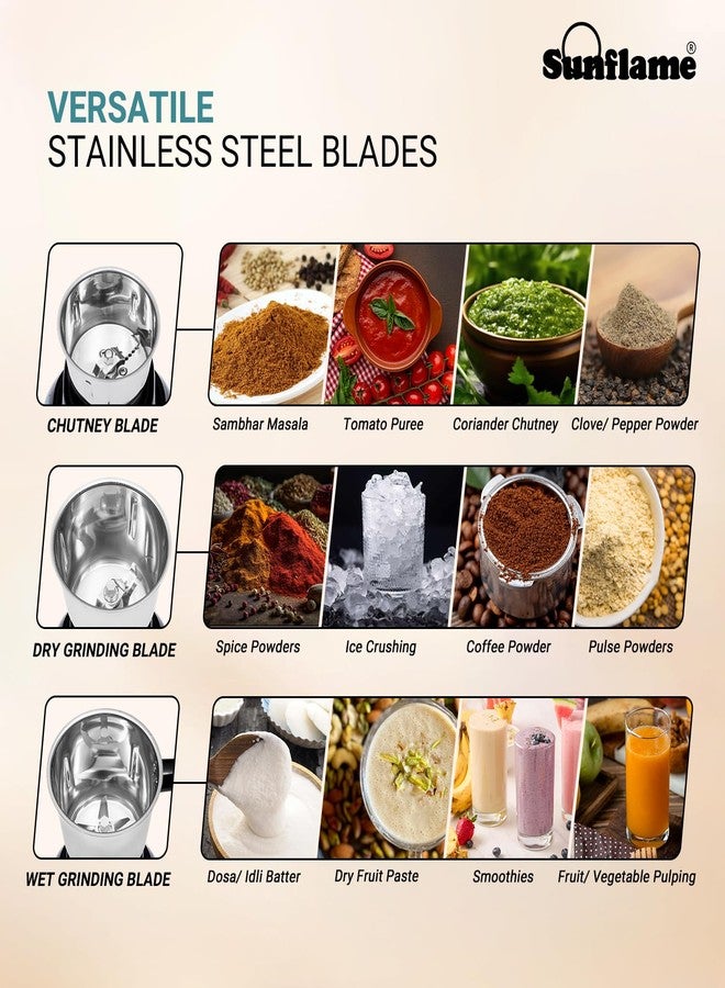 Sunflame MG50 Mixer Grinder | Powerful 500W Motor | Easy-to-Clean Removable Blades | 3 Multi-Utility Jars | 3 Speed Settings | Compact Size | Leak-Proof Lids | Two-Year Coverage - Image 4