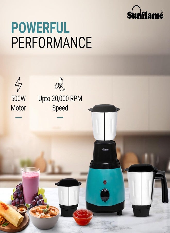 Sunflame MG50 Mixer Grinder | Powerful 500W Motor | Easy-to-Clean Removable Blades | 3 Multi-Utility Jars | 3 Speed Settings | Compact Size | Leak-Proof Lids | Two-Year Coverage - Image 2