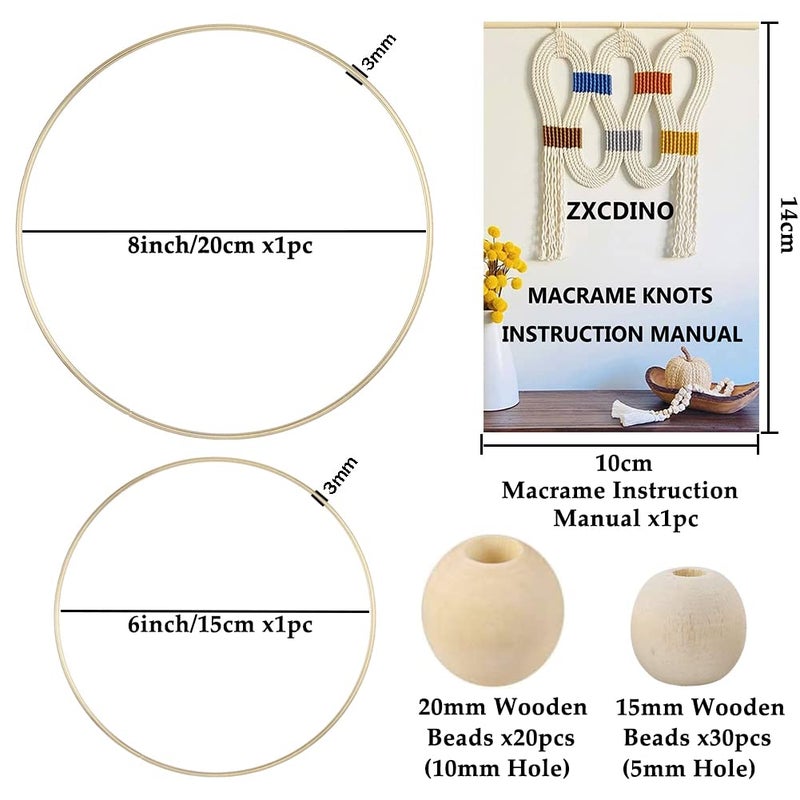 ZXCDINO 119pcs Macrame Kits for Starter 3mm x 109Yards Natural Cotton Macrame Cord with 100pcs Wooden Beads,10pcs Wooden Rings,Wooden Sticks,Metal Rings,S Hooks Macrame Supplies for Plant Hangers - Image 3