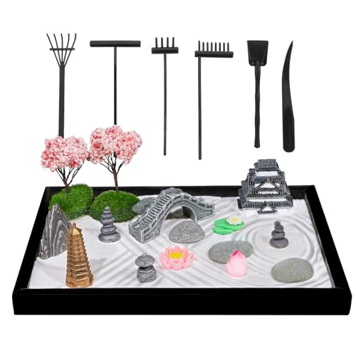 Bbiamsleep Zen Garden Kit for Desk 98 x 7 Inch Mini Zen Sand Garden with 6 Tools 23 Accessories for Home Office Desktop Japanese Decor - Image 1