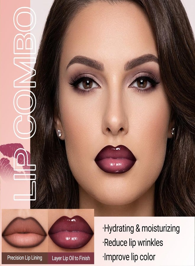 Erinde Lip Liner and Gloss Set, Nourishing Lip Gloss & Brown Lip Liner Combo Sets, Non-Sticky Plumping Lip Kit for Women, Lightweight Long Wear, Natural Nude Tinted Lip Glow Oil, SET F - Image 3