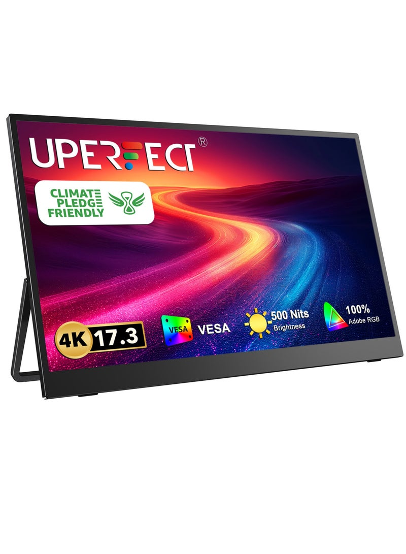 UPERFECT 4K UHD 17.3" Portable Monitor 3840 x 2160 Display 500cd/m² USB C Mini HDMI for Laptop PC Smartphone XBO Switch PS4/5, Metal Body, Portable Screen VESA Mountable - Image 1