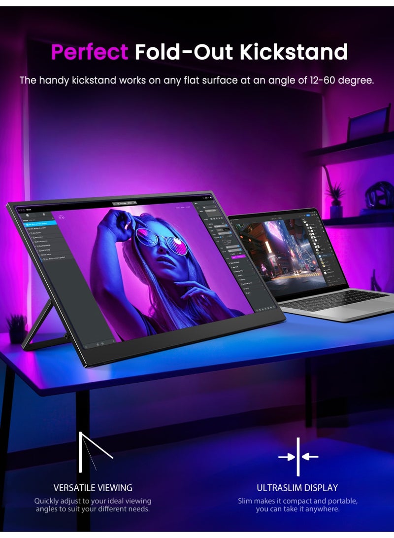 UPERFECT 4K UHD 17.3" Portable Monitor 3840 x 2160 Display 500cd/m² USB C Mini HDMI for Laptop PC Smartphone XBO Switch PS4/5, Metal Body, Portable Screen VESA Mountable - Image 4